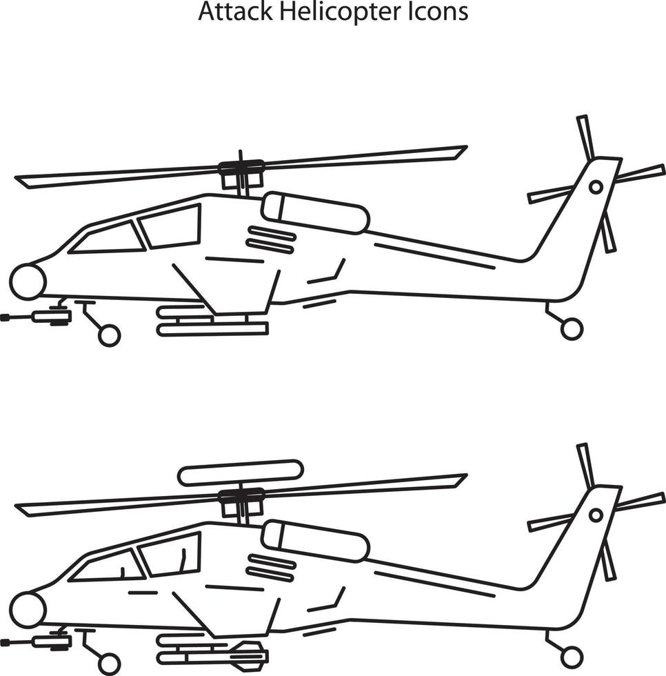 Military helicopter vector icons set. Aircraft vehicle with rotor, blade, weapons and technology for aviation of army or soldier use to defense