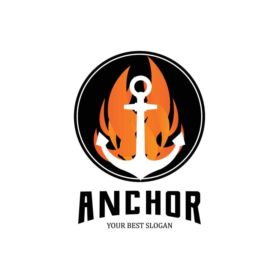 vector de icono de logotipo de ancla de barco, puerto, ilustración de diseño retro