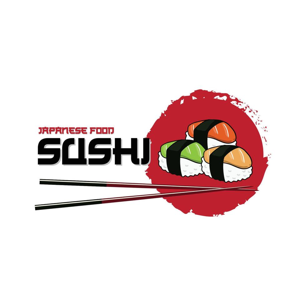 vector de logotipo de comida japonesa de sushi, con una variedad de carne de marisco, diseño de fondo adecuado para pegatinas, serigrafía, pancartas, desolladores, empresas