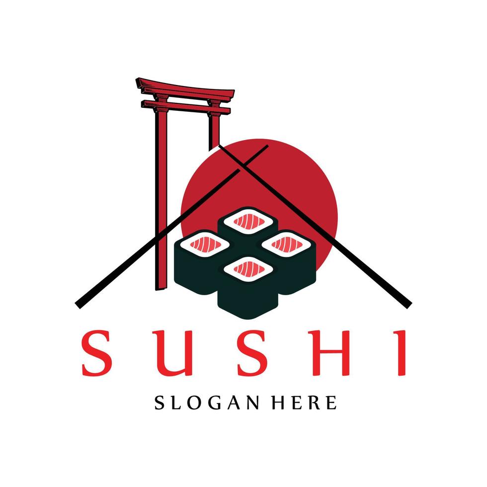 Japanese sushi food logo vector, with a variety of seafood meat, background design suitable for stickers, screen printing, banners, flayers, companies vector