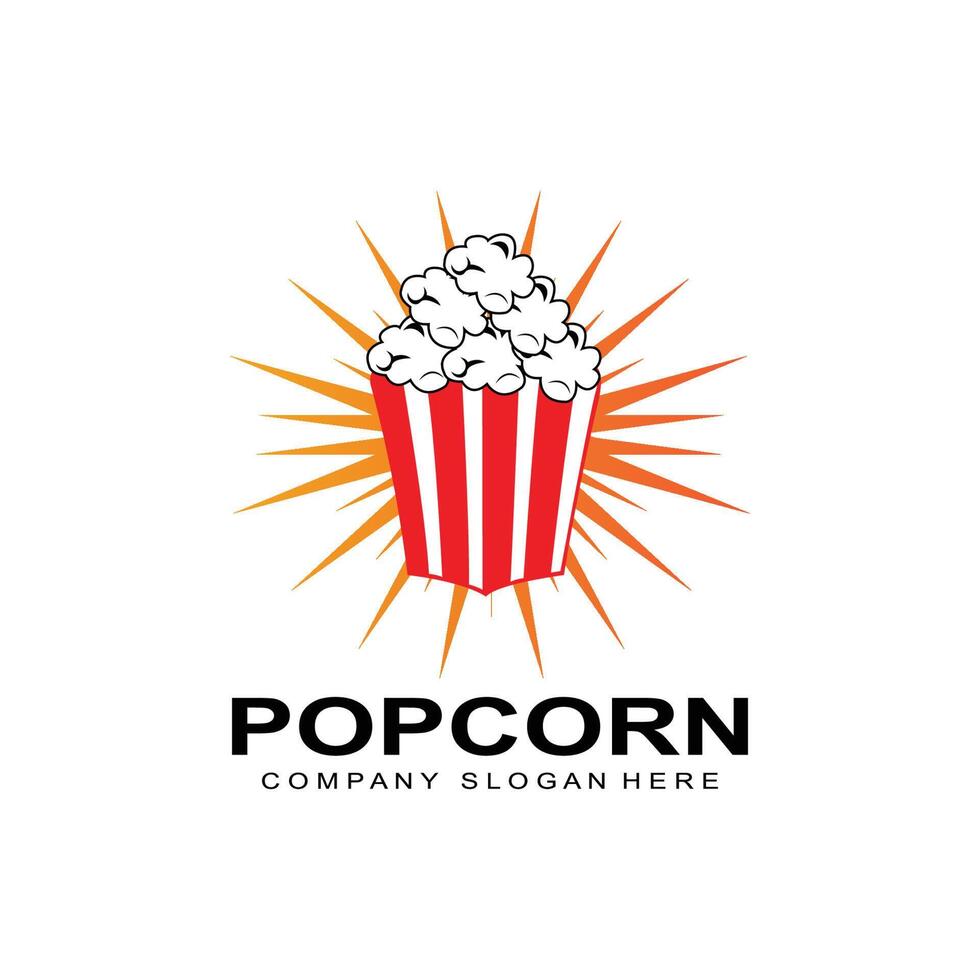 vector de icono de logotipo de palomitas de maíz, explosión, bocadillos de cine, ilustración de concepto
