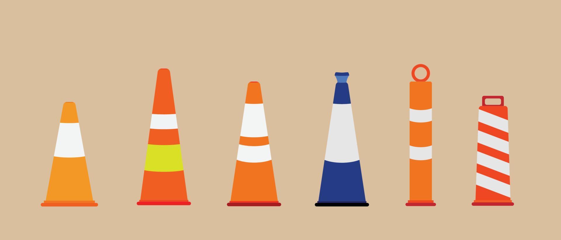 conjunto de ilustración de vector de cono de tráfico. señal de advertencia de tráfico.