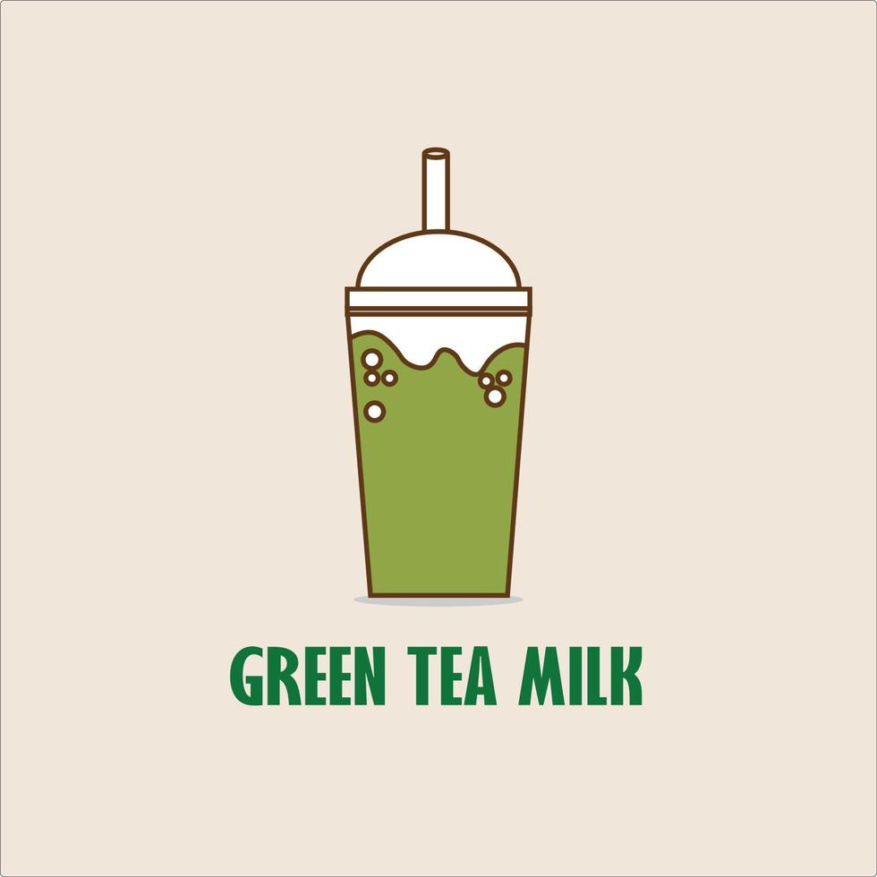 A cup of green tea milk vector illustration, icon, cartoon.