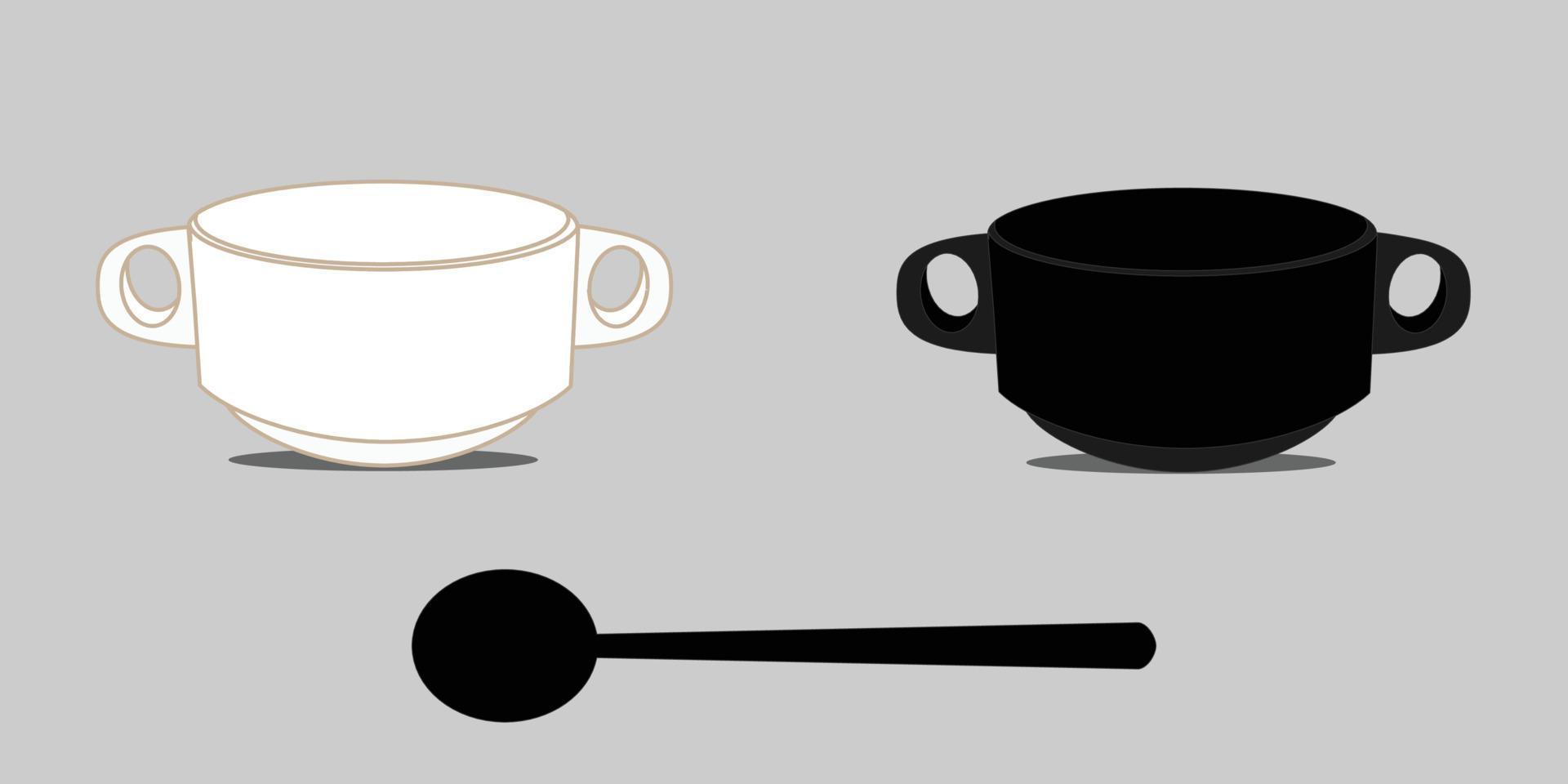 Soup bowl and Spoon silhouette, vector illustration, icon, symbol.