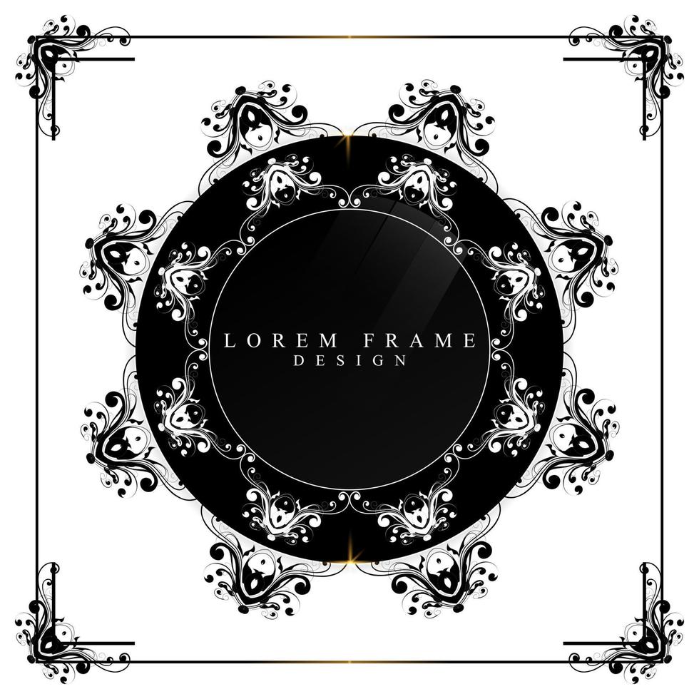 rounded flourish frame in black and white vector