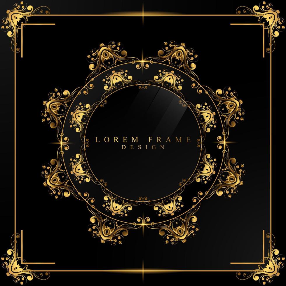 rounded flourish frame in gold and black vector
