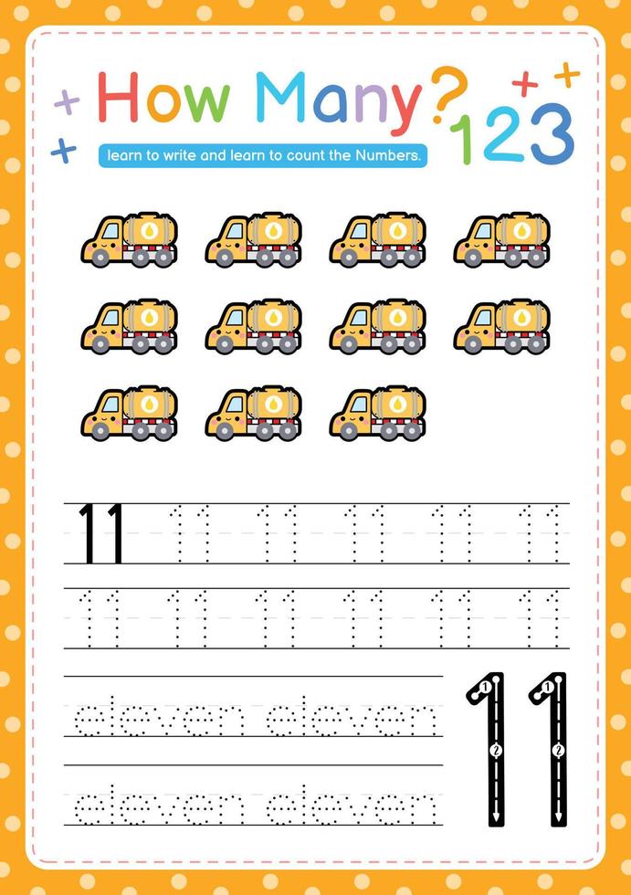 Numbers tracing template by counting vehicle vector