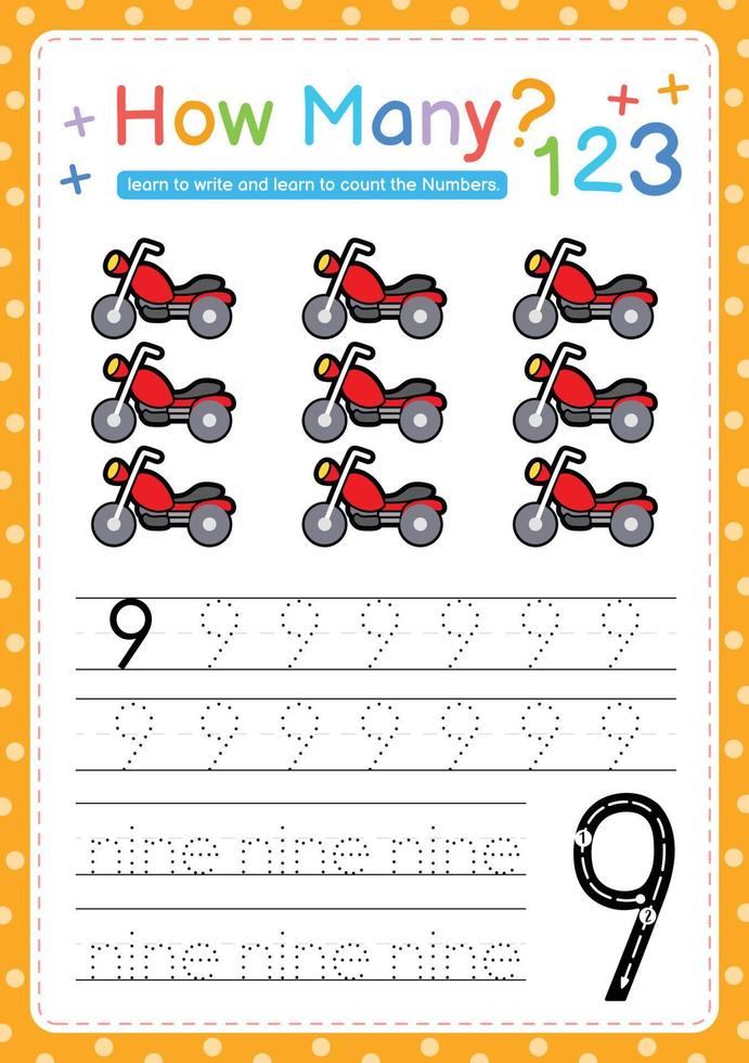 Numbers tracing template by counting vehicle vector