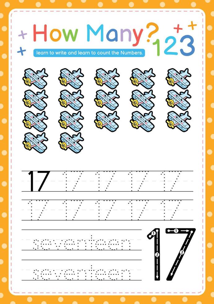 Numbers tracing template by counting vehicle vector