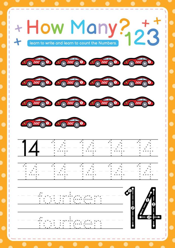 Numbers tracing template by counting vehicle vector