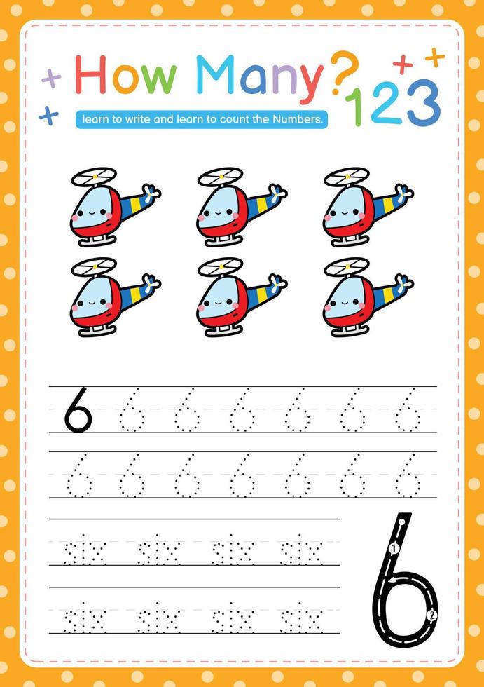 Numbers tracing template by counting vehicle vector