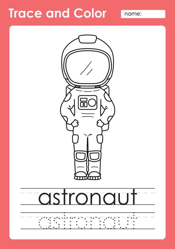 Trace and Color worksheets with occupation words vector