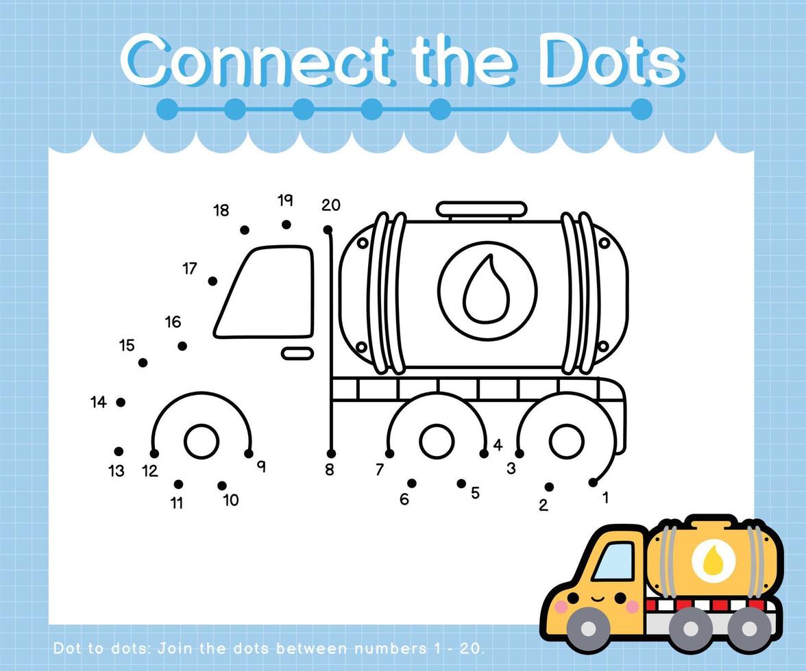 Connect the dots counting numbers 1 to 20 puzzle worksheet with Transportation vector