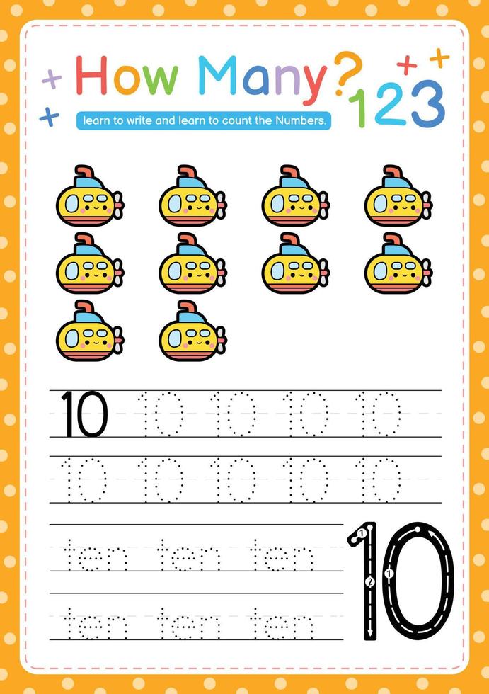 Numbers tracing template by counting vehicle vector