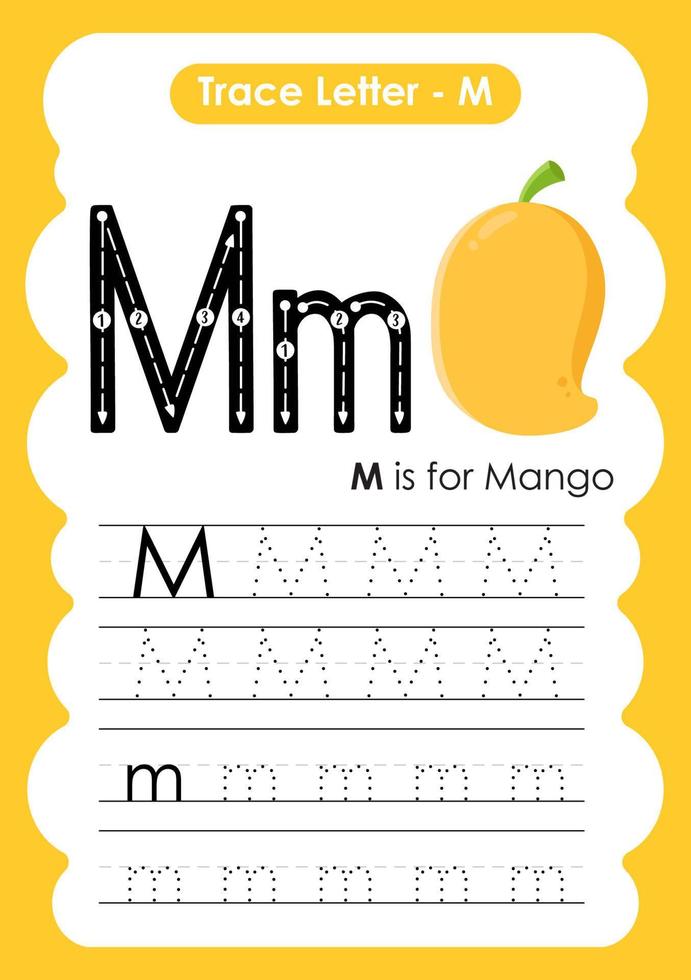 Alphabet Trace Letter A to Z preschool worksheet with Fruit Name vector