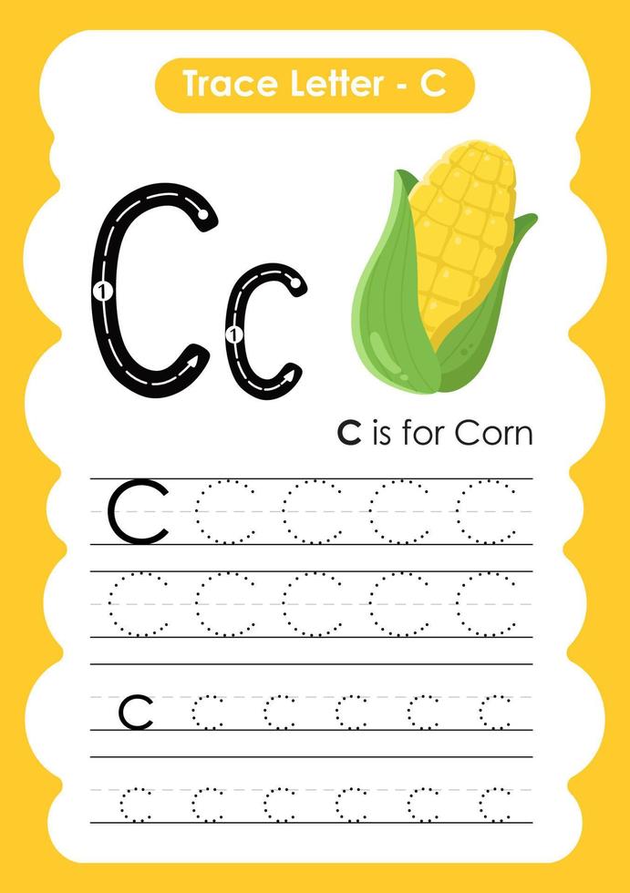Alphabet Trace Letter A to Z preschool worksheet with Fruit Name vector