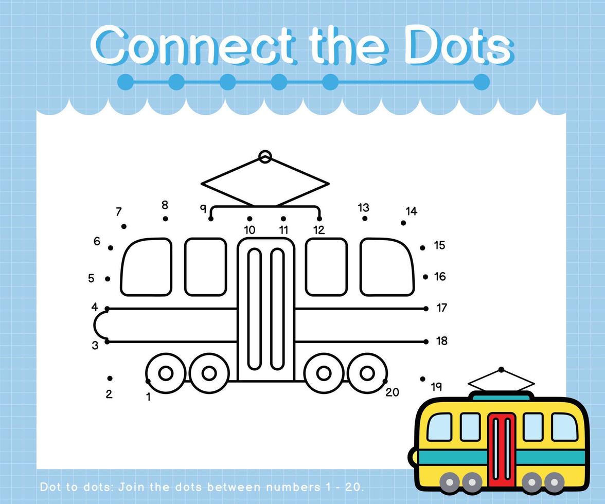 Connect the dots counting numbers 1 to 20 puzzle worksheet with Transportation vector