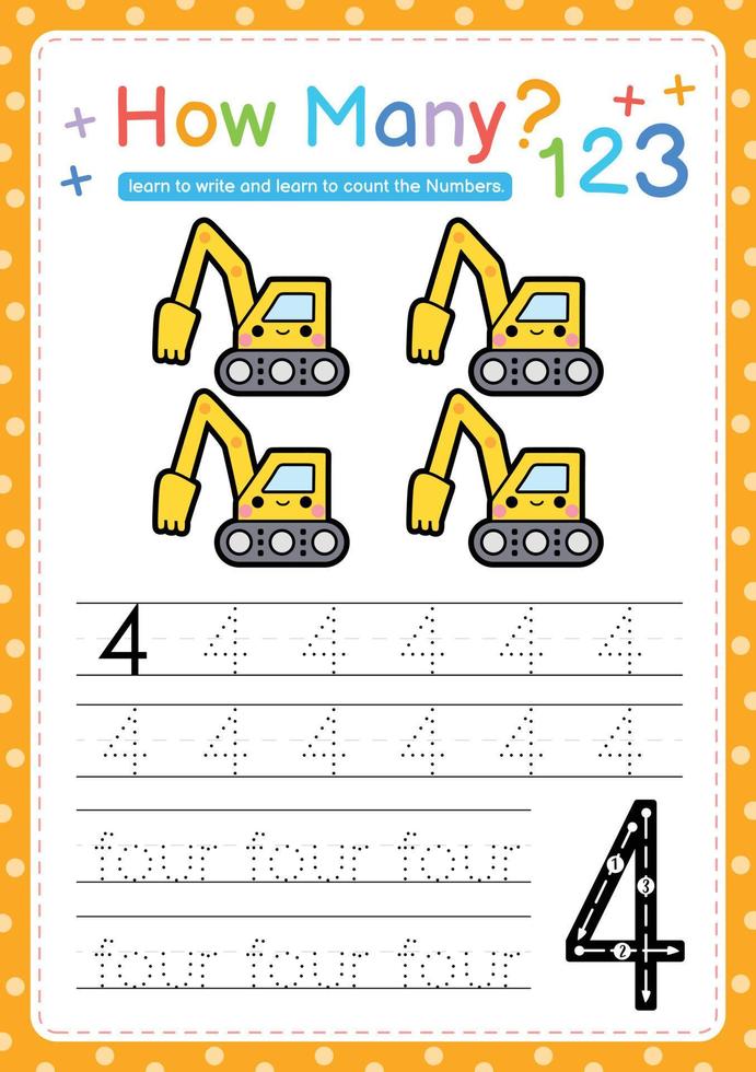 Numbers tracing template by counting vehicle vector