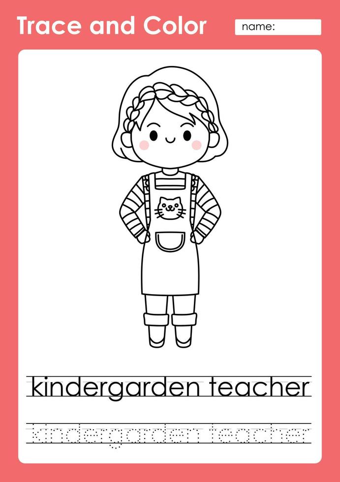 Trace and Color worksheets with occupation words vector