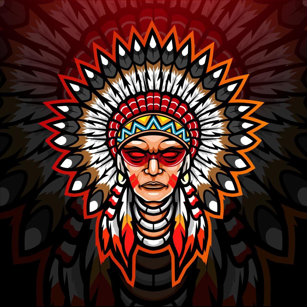 American indian esport logo mascot design. vector