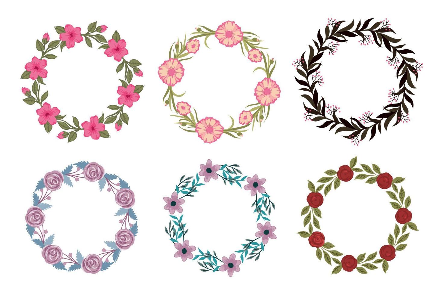 marco de línea colorido aislado icono divisor de borde floral de hoja con flor rosa o roja circular, rectangular o hexagonal para guardar la invitación de nombre de etiqueta de boda de fecha vector