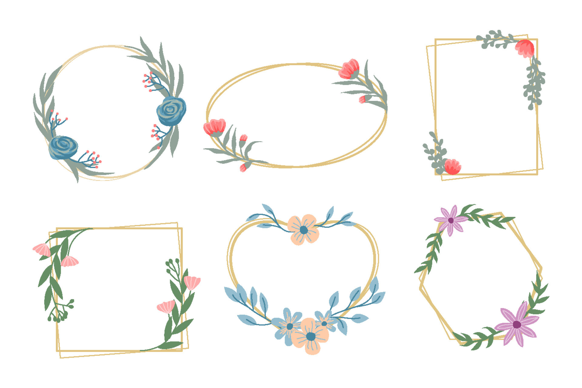 Isolated Colorful Line Frame Icon Leaf Floral Border Divider with