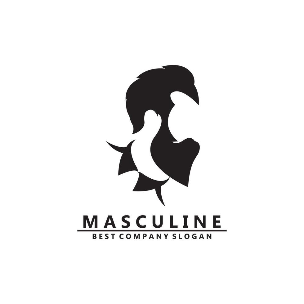 vector de icono de logotipo de hombre masculino con barba, apariencia digna fresca y guapa