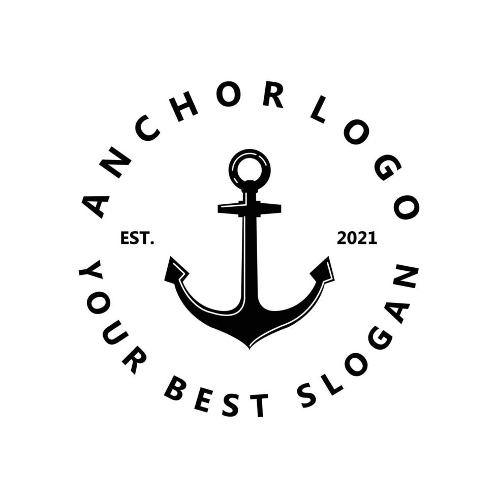 vector de icono de logotipo de ancla de barco, puerto, ilustración de diseño retro