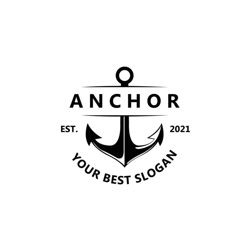 vector de icono de logotipo de ancla de barco, puerto, ilustración de diseño retro