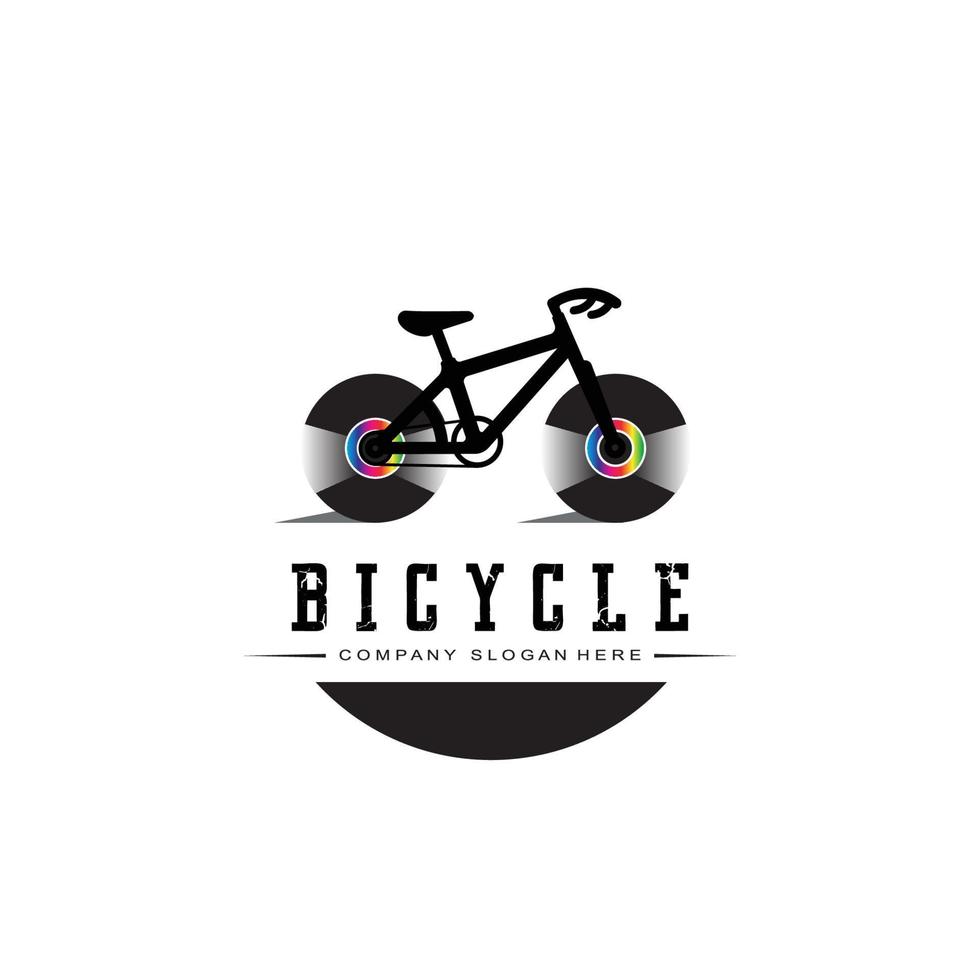 vector de icono de logotipo de bicicleta, vehículo para deportes, carreras, casual, cuesta abajo, plantilla retro