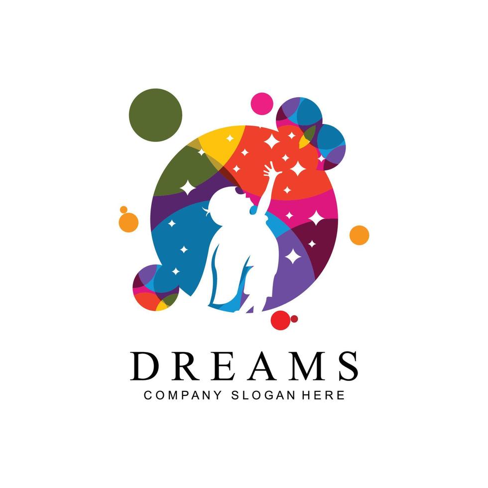 logotipo de icono vectorial lograr sueños, educación, concepto de estrella, niños vector