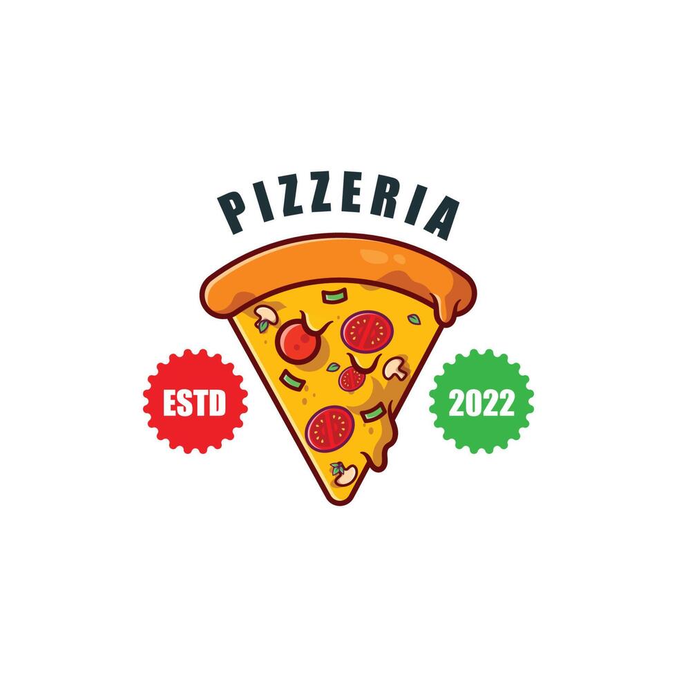 Pizza Food Logo Vector Design Originating From Italy, Made Of Wheat And Vegetables, Suitable For Stickers, Flayers, Backgrounds, Screen Printing, Food Companies