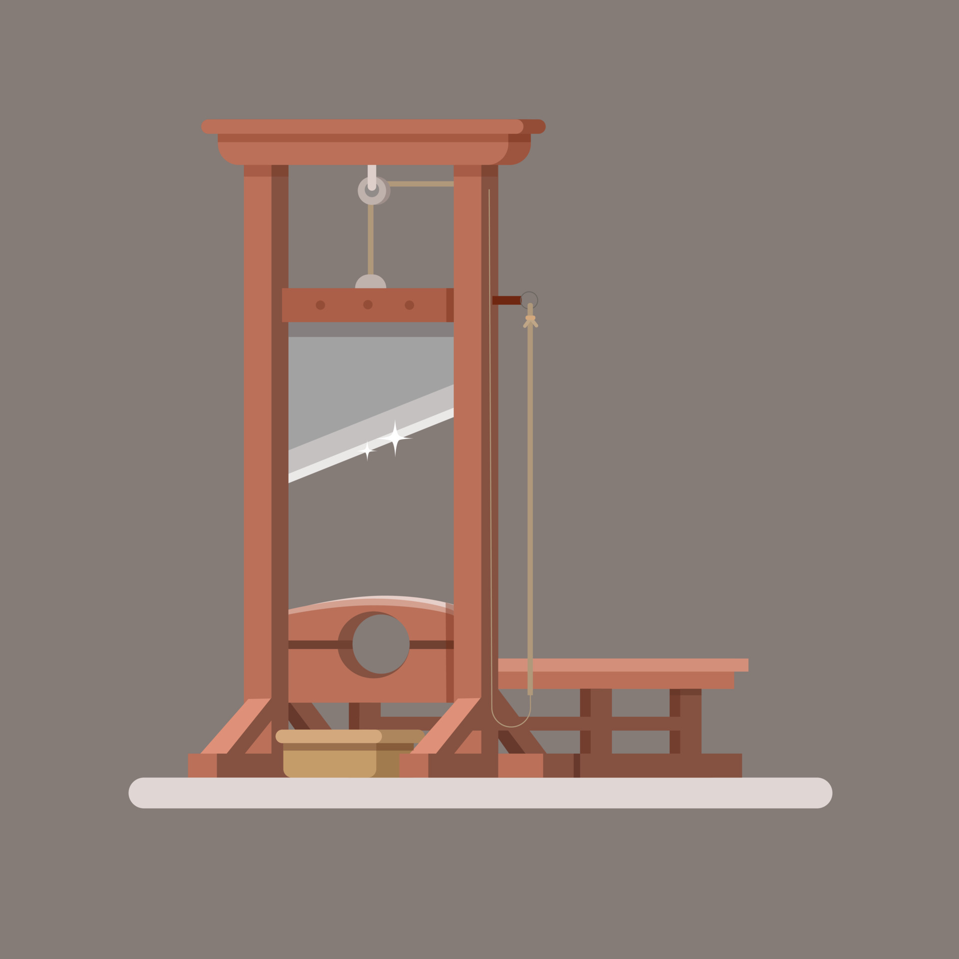 Guillotine punishment device for executions by beheading. cartoon