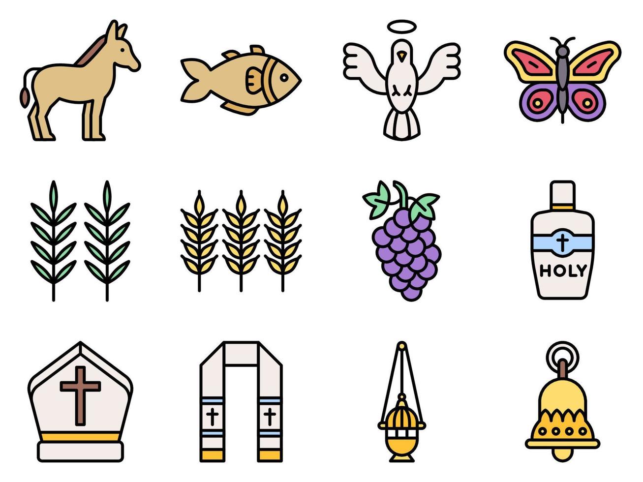 Holy week related filled icon set 3, vector illustration