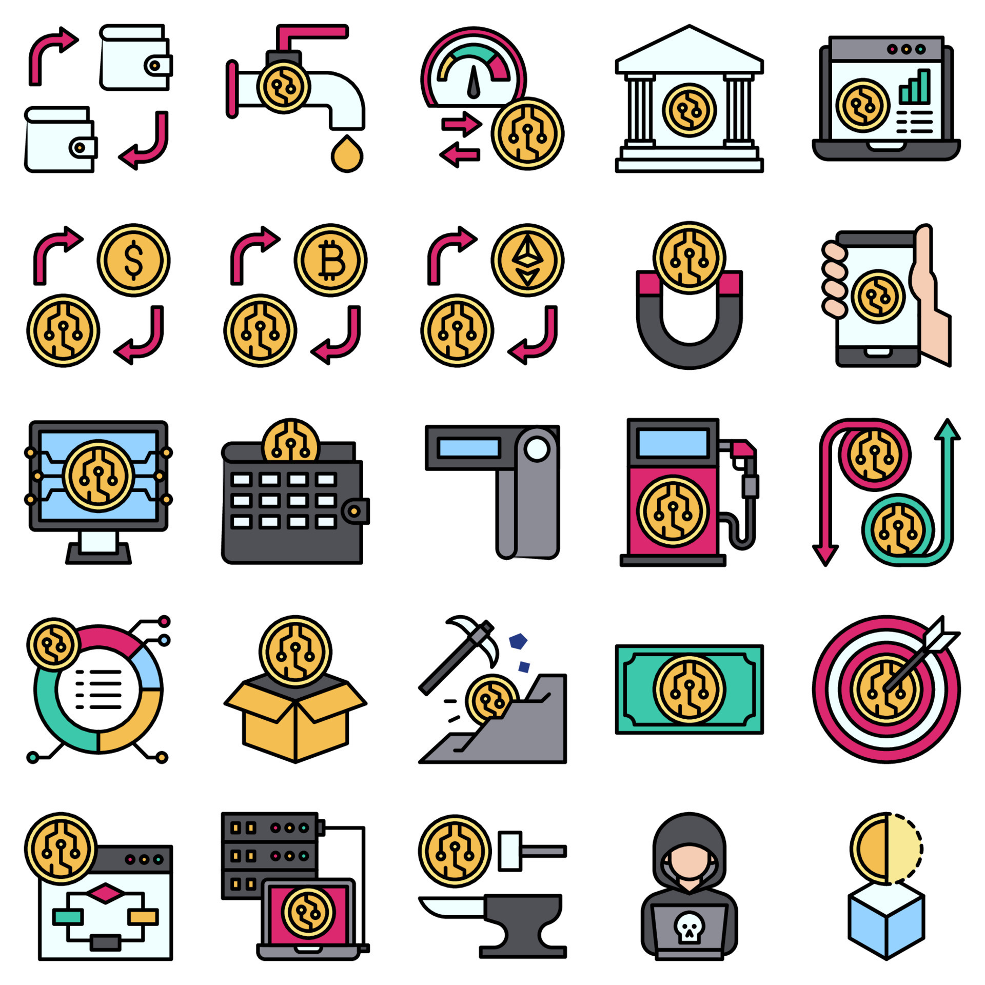 Crypto related filled icon set 2, vector illustration 7688779 Vector ...