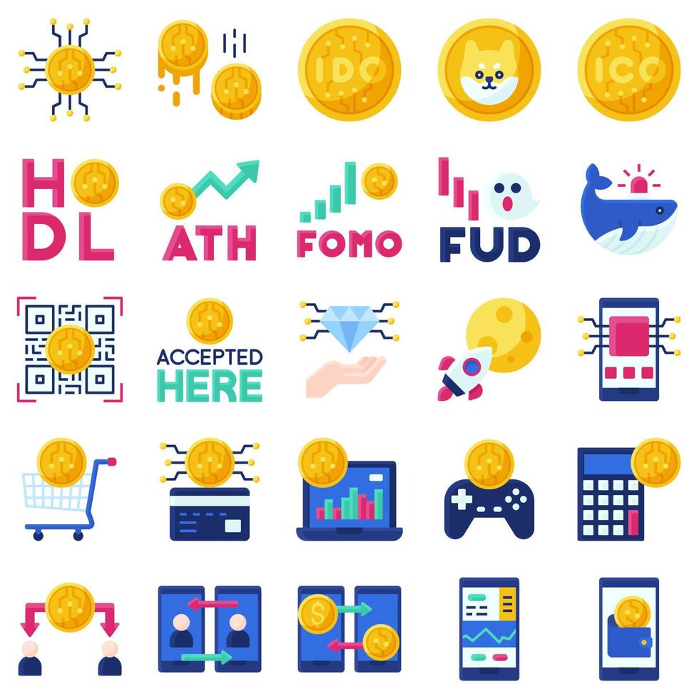 conjunto de iconos planos relacionados con criptografía, ilustración vectorial vector