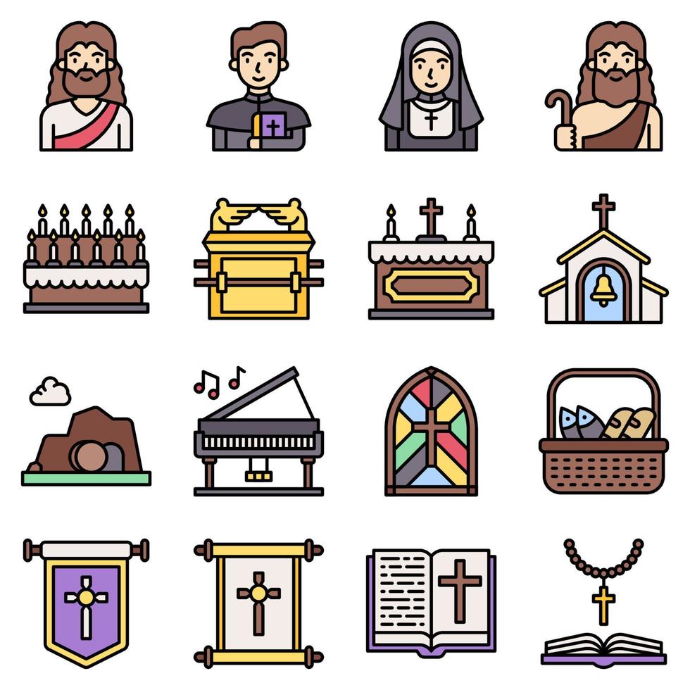 Holy week related filled icon set, vector illustration