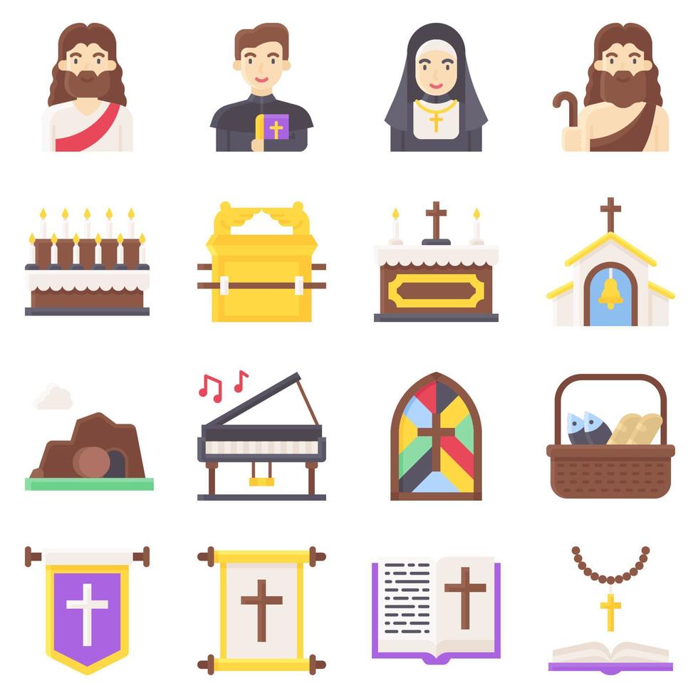 Holy week related flat icon set, vector illustration