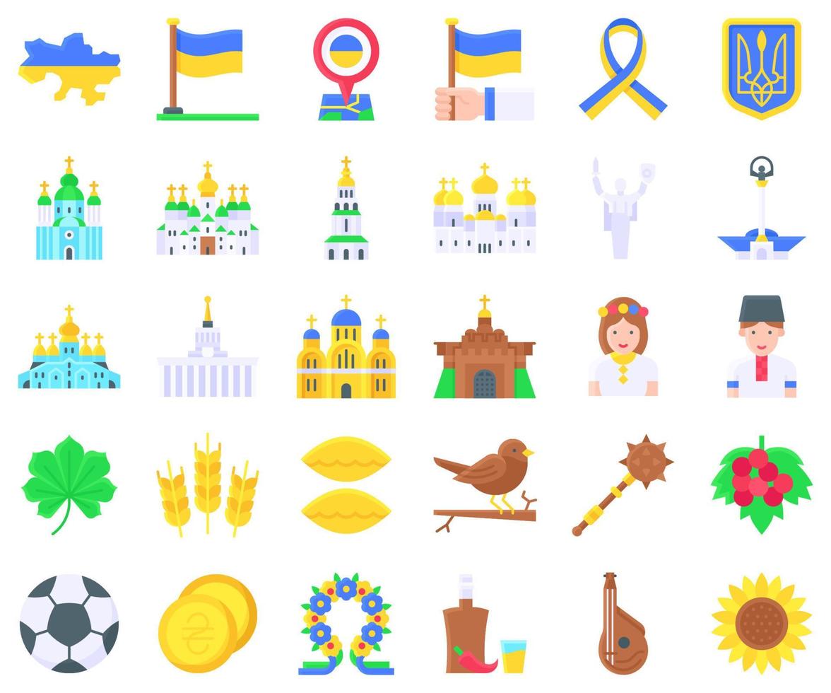 Ukraine related flat icon set, vector illustration