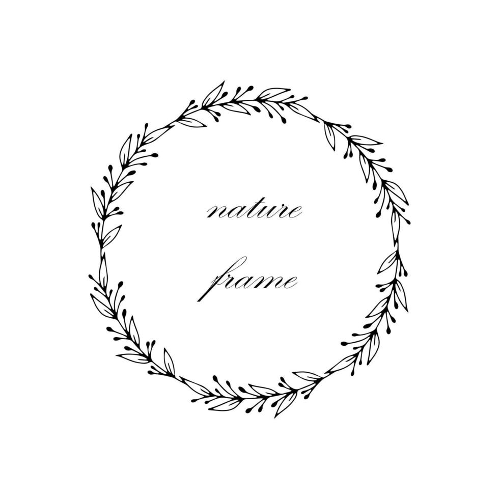 Floral hand drawn wreath with flowers, leaves. Vintage poster, circular frame with doodle flowers and herbs. For invitations, greeting cards, quotes, blogs, Wedding frames, posters. Vector isolated
