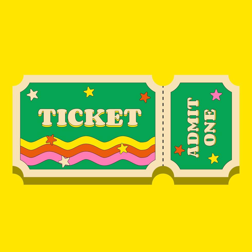 Colorful Entrance Ticket for One Person in a Retro Groove Style vector