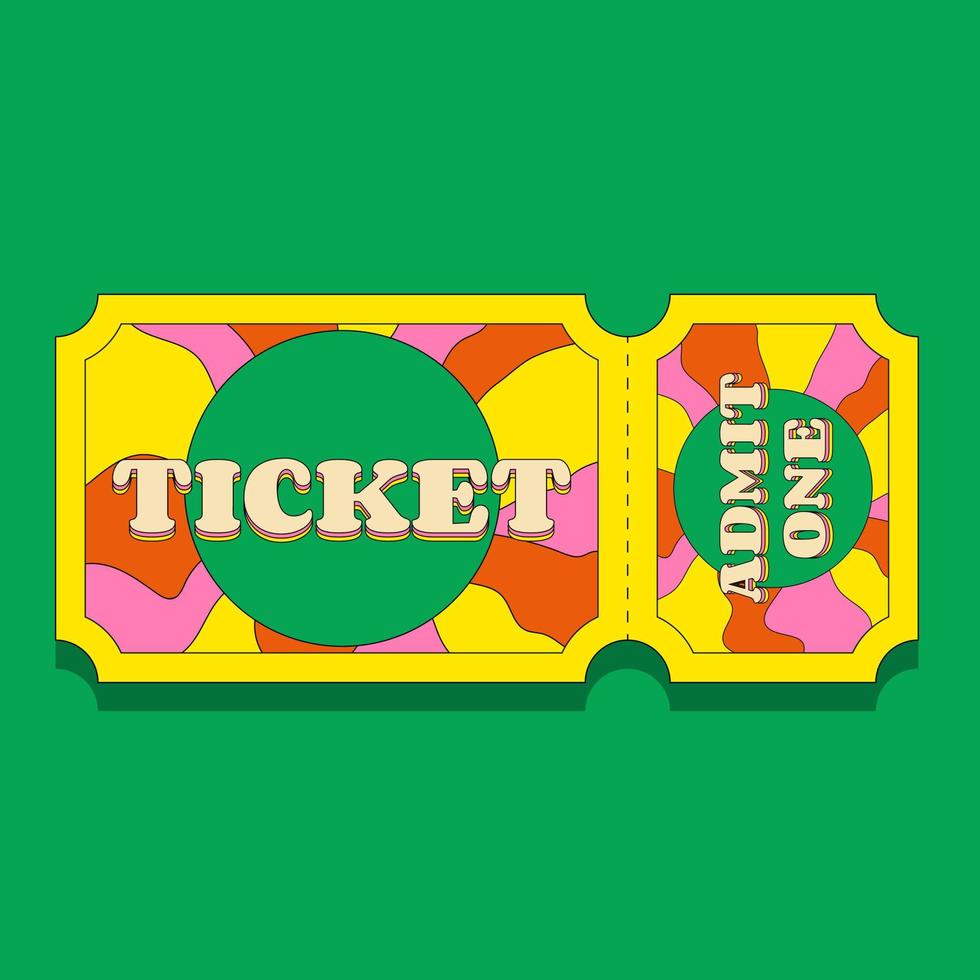 Colorful Entrance Ticket for One Person in a Retro Groove Style vector