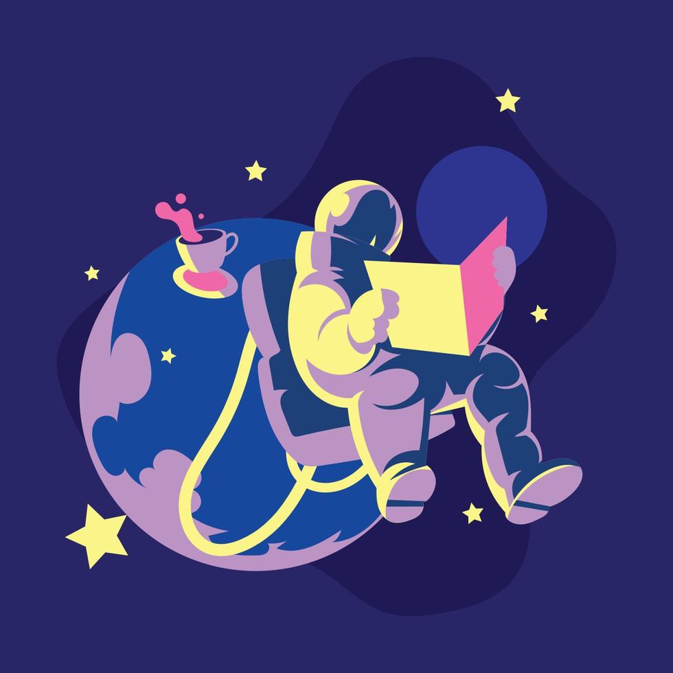 Astronaut Reading Newspaper in the Outer Space vector