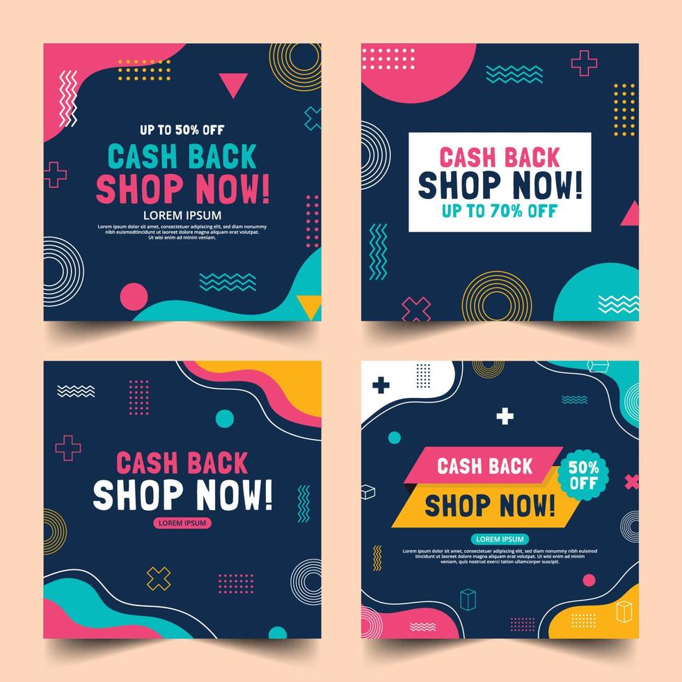 Social Media Posts of Cash Back Themed vector