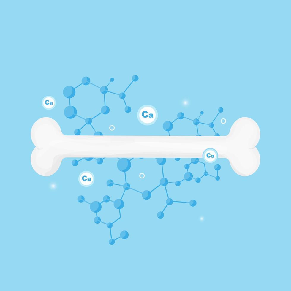 Bone illustration under strong calcium protection. Healthy strong bone vector concept.