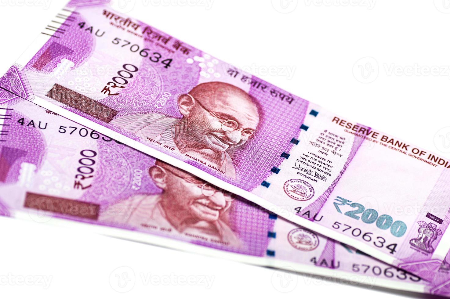 New Indian Currency of Rs 2000 isolated on white background. Published on 9 November 2016. photo