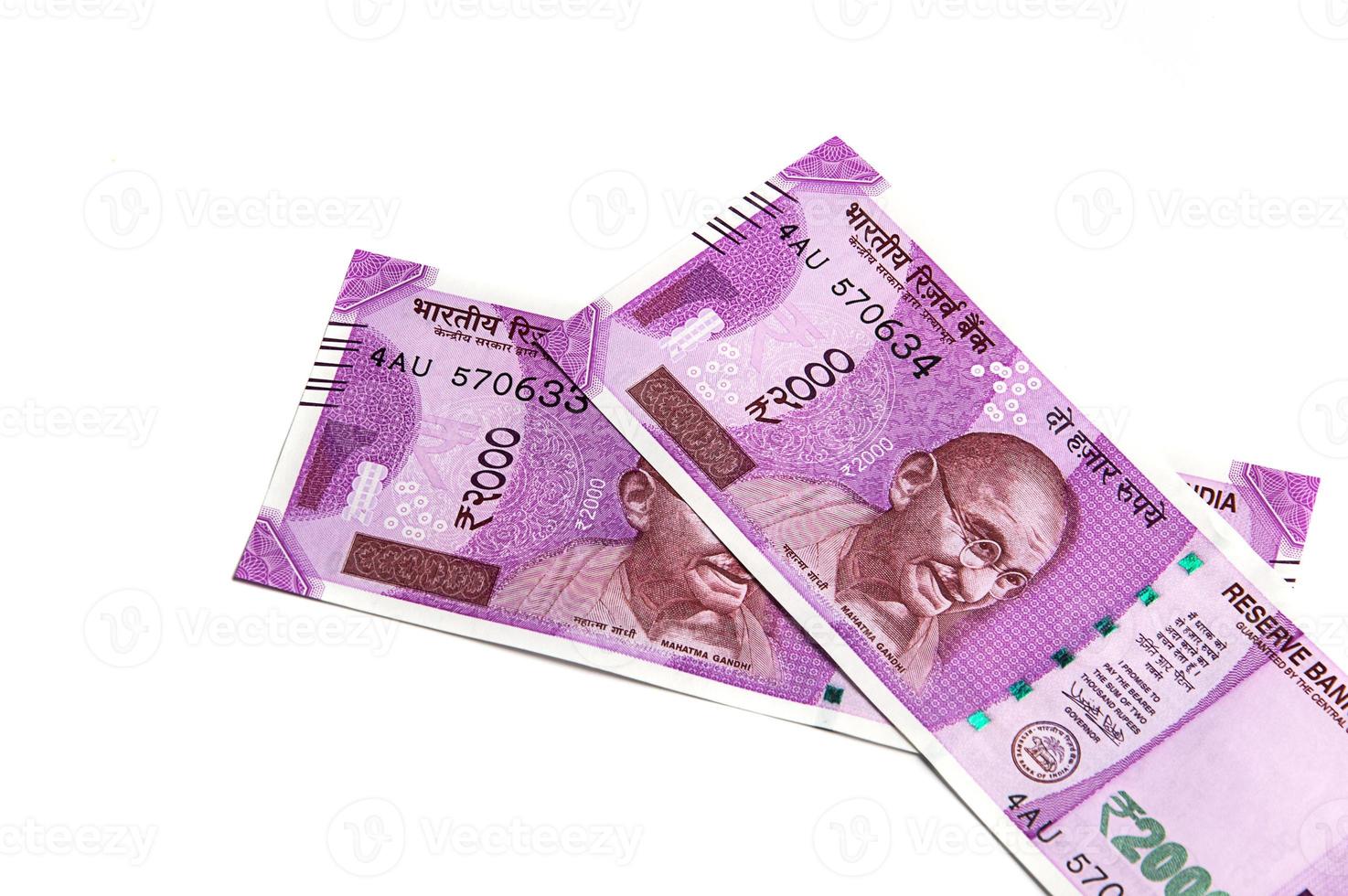 New Indian Currency of Rs 2000 isolated on white background. Published on 9 November 2016. photo