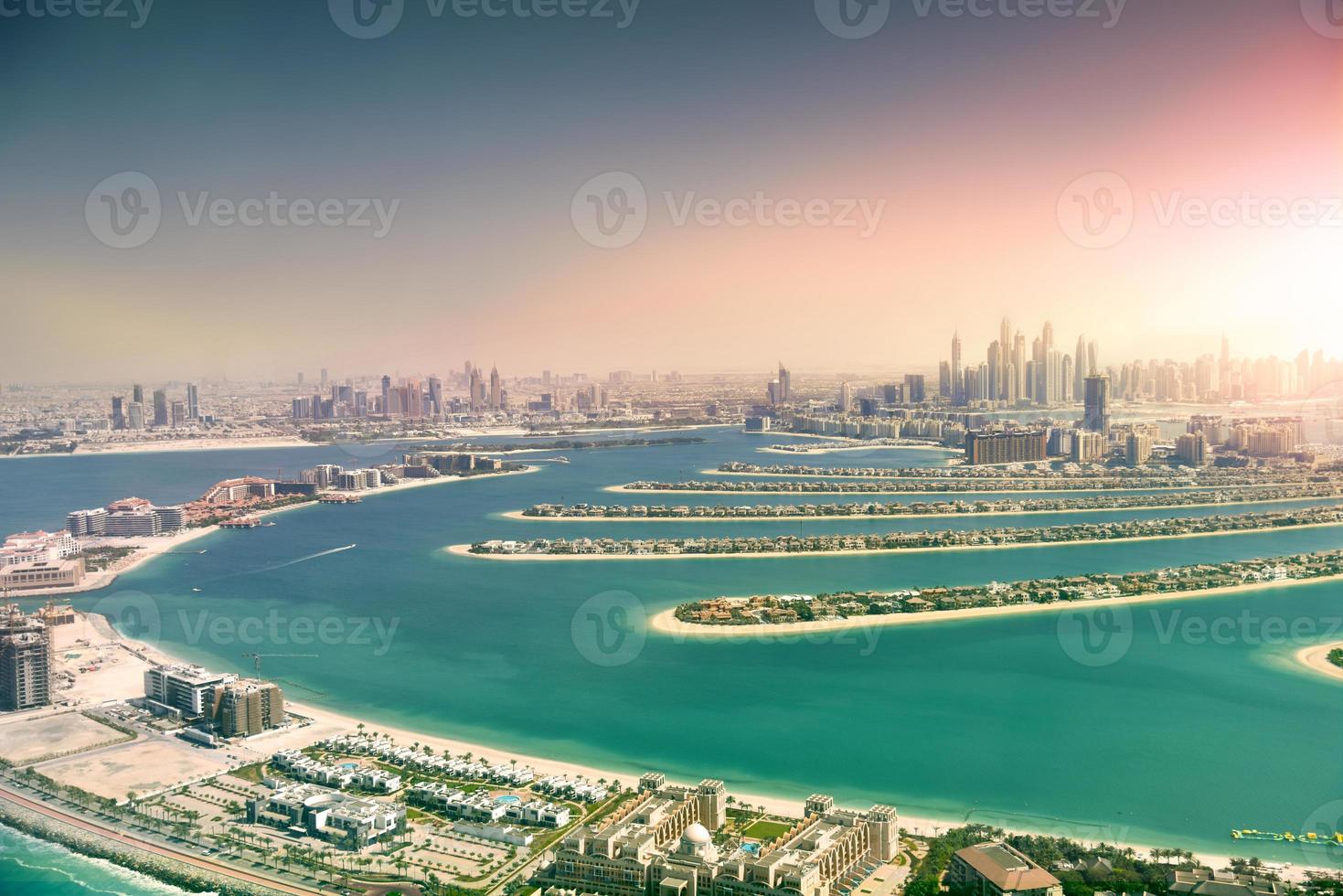 Dubai skyline from Palm Island, United Arab Emirates photo