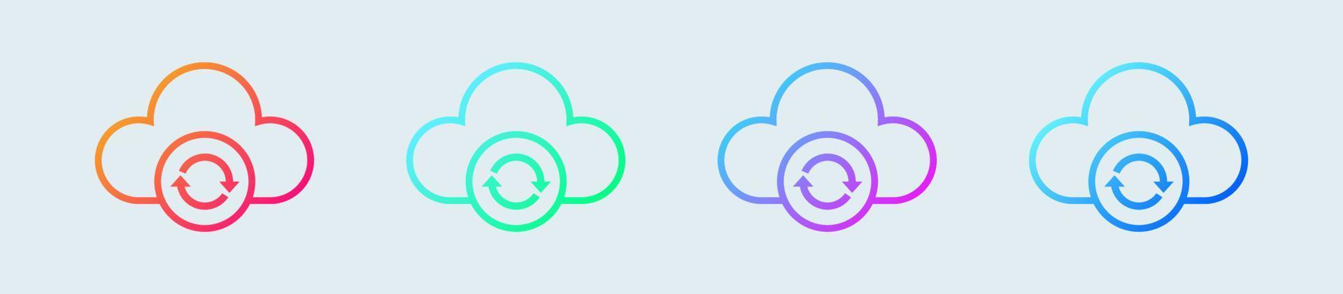 conjunto de icono de nube con símbolo de sincronización en colores degradados. ilustración vectorial vector