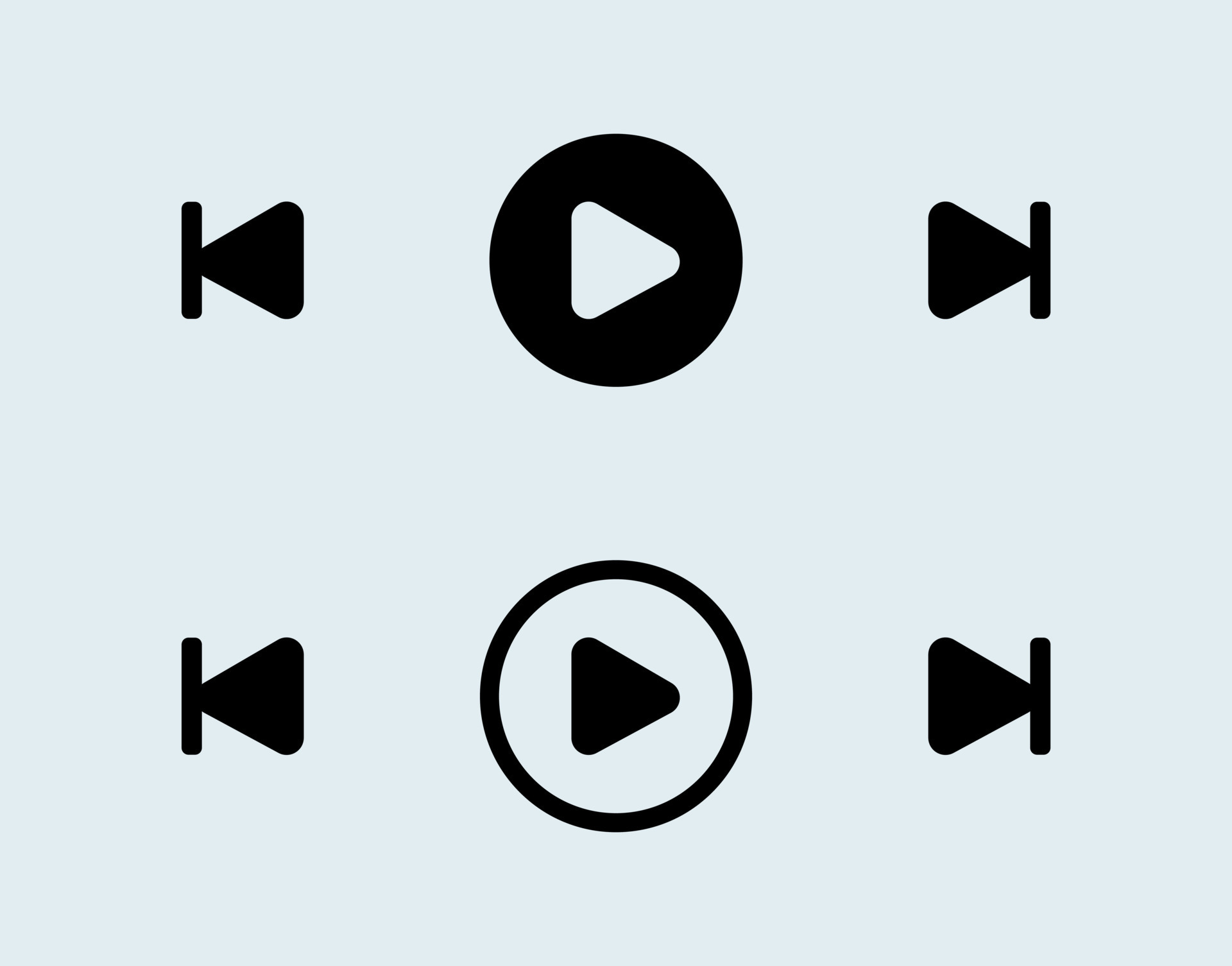 Media player buttons in black colors. Modern playback of multimedia